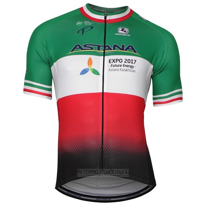 2018 Fahrradbekleidung Astana Champion Italien Trikot Kurzarm und Tragerhose